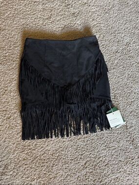 HALARA Black Fringe Mini Skirt with V-Front Detail